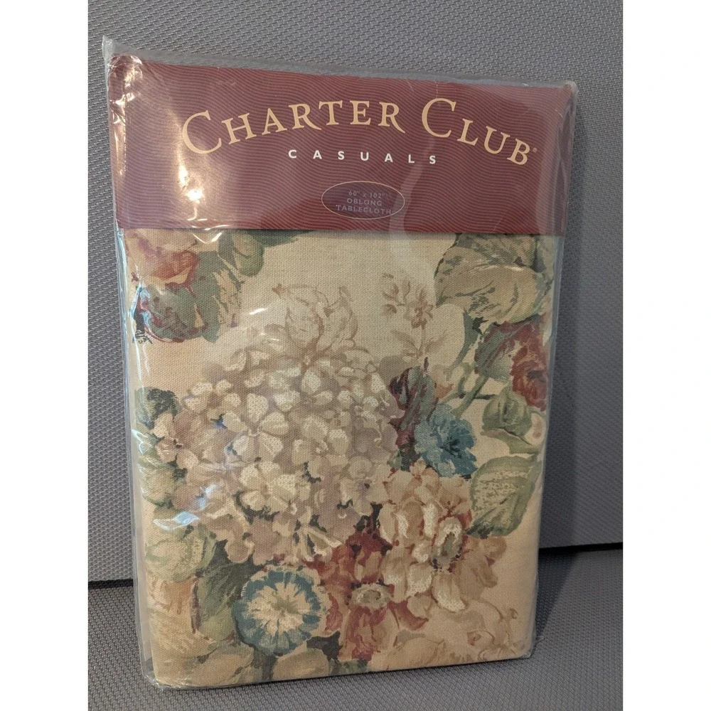 New VTG Charter Club Westerfield Floral Tablecloth 60x102 Oblong Cotton 1997